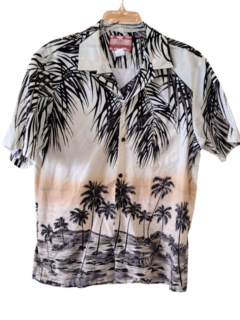 Rjc Hawaiian Shirt Palm Tree Cotton Button Front Short Sleeve Mens L Hawaii